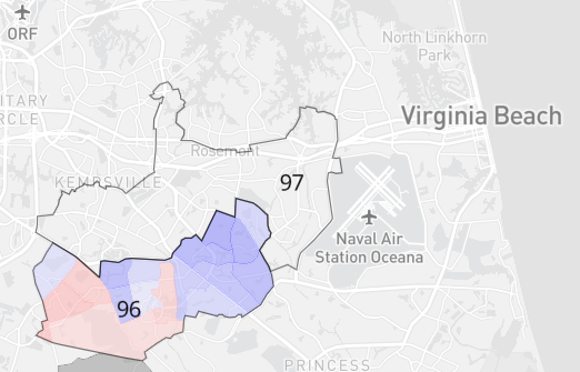 Next is HD96 in Virginia Beach where Fowler-D-INC ($156k) faces Karslake-R ($26k) in a VERY LIKELY D seat that is a Biden+19.7 & LG D+8.3. Fowler did weird stuff in the primary (withdraw endorse then run anyways) and squeaked by in 3way which is why its competitive.