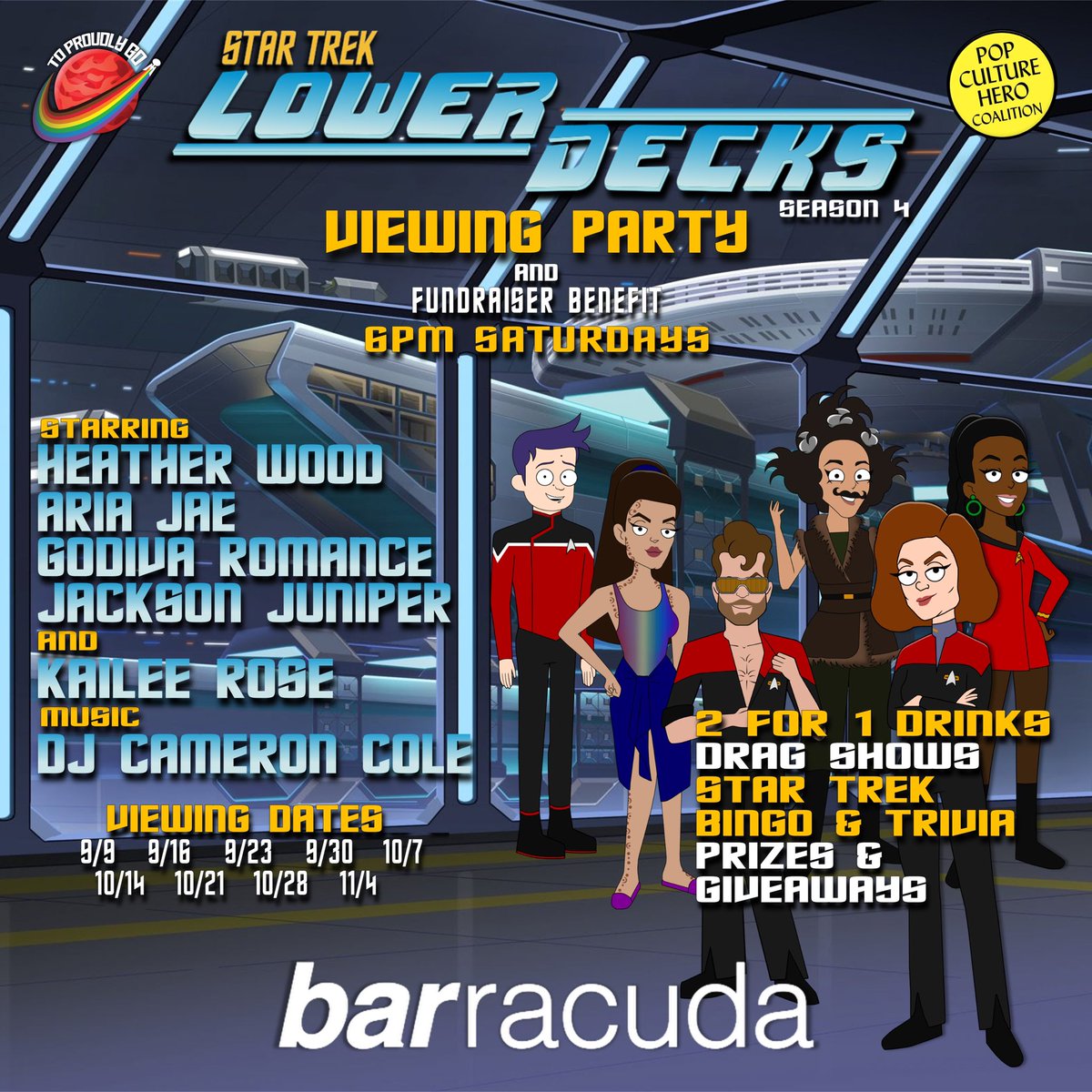 toproudlygo's tweet photo. We have a great show planned! Join us 6pm Saturday at #BarracudaLounge for #StarTrek bingo, 2-4-1 drinks, a Trek’tastic #dragshow, trivia, prizes and giveaways all supporting our partnership with @SuperheroIRL!🖖🖖🖖
#ToProudlyGo #LiveProudandProsper #PopCultureHeroCoalition #PCHC #CharityEvent #Fundraiser #StarTrekLowerDecks #SciFi #LGBTQIAplus #Trekkie #Queer #NYC
Event details here: https://t.co/R2lFjnA3vJ