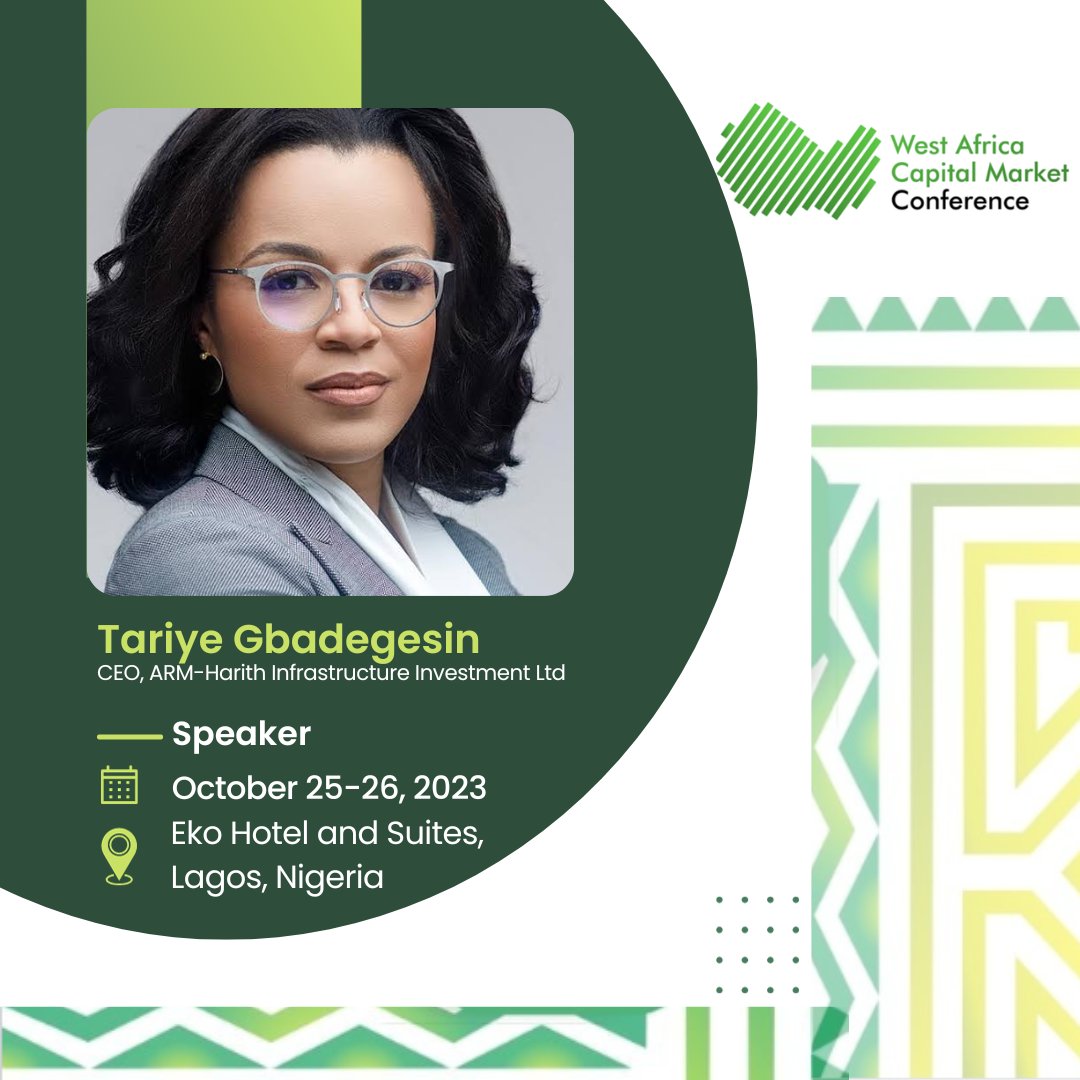 WACMaC2's tweet photo. Meet Tariye Gbadegesin, the erudite CEO of a leading West Africa-focused private equity infrastructure fund @ArmHarith. Tariye will be sharing her knowledge on financing infrastructure development at #wacmac2023 #jointheconversation #FinanceFriday https://t.co/hVtDPfTVz1