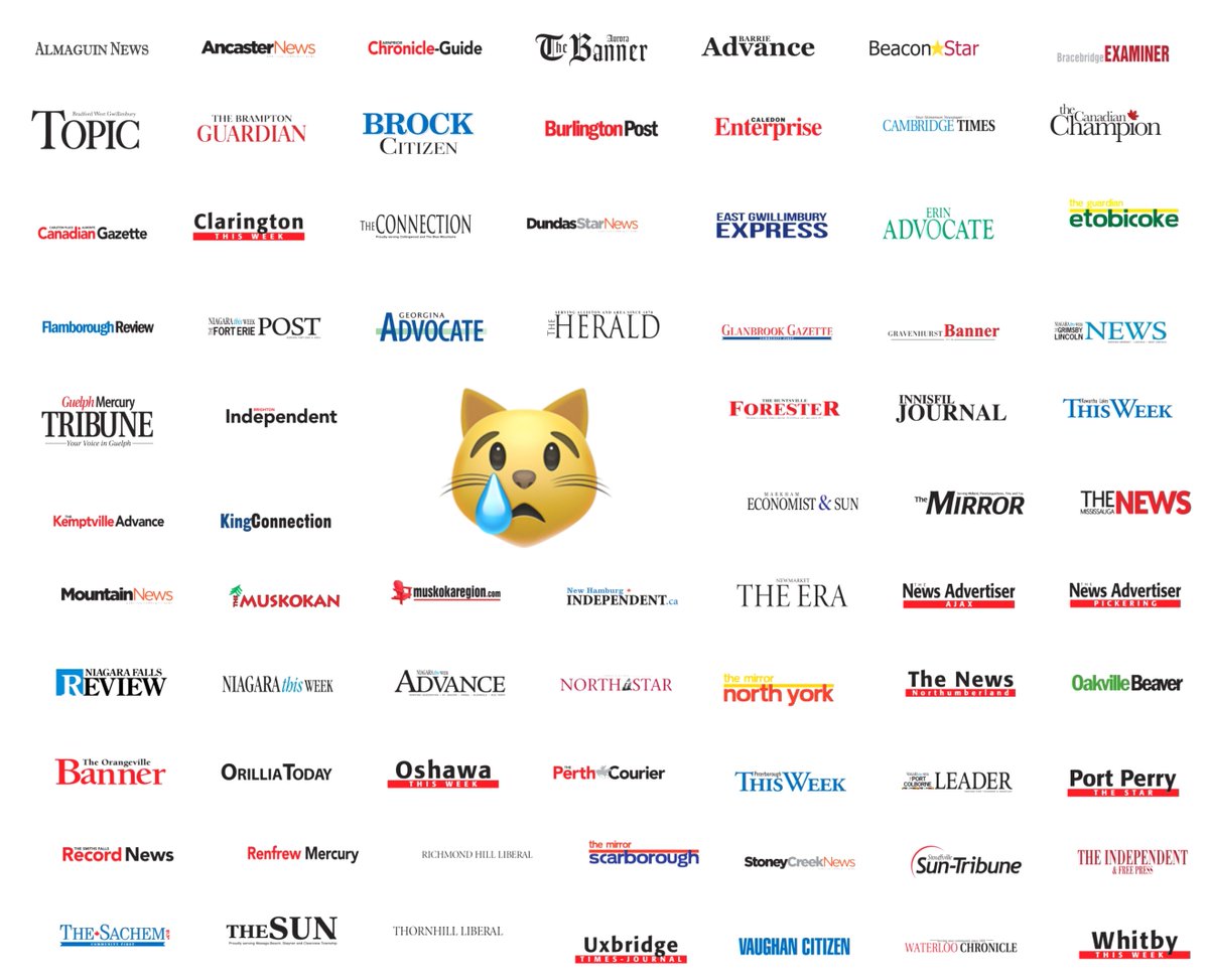 meslin's tweet image. So sad to hear that Metroland will be shutting down the printed versions of 70+ Ontario weekly papers.  This is a policy failure, and we all saw it coming from miles away.