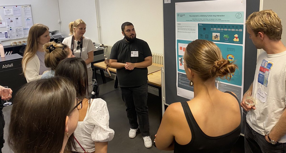 KarinHediger's tweet photo. Fabio @Fab_1926 presented his first study of his PhD project at the @beacon_unibas conference. Very well done! Look out for the paper to come 📄 #HumanAnimalInteraction #EEG #phdlife @UniBasel https://t.co/UULOZmW7mS
