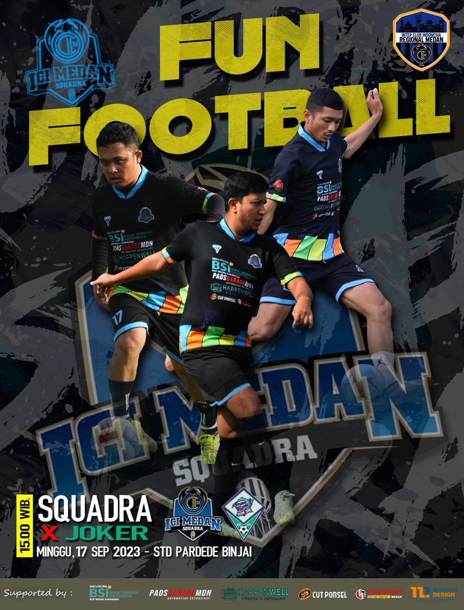 ATTENZIONE!

FRIENDLY SUNDAY FOOTBALL MATCH

SQUADRA ICI MEDAN VS JOKER FC

🗓 Minggu, 17-9-2023
🕓 15:00 WIB
🏟 Stadion TD Pardede
💵 Bagi Rata
👕 Jersey ICI Medan Warna Hitam (Yang ga punya jerseynya akan disediakan tapi terbatas)

- 081260860217 (Iril)
- 085213090863 (Dels)