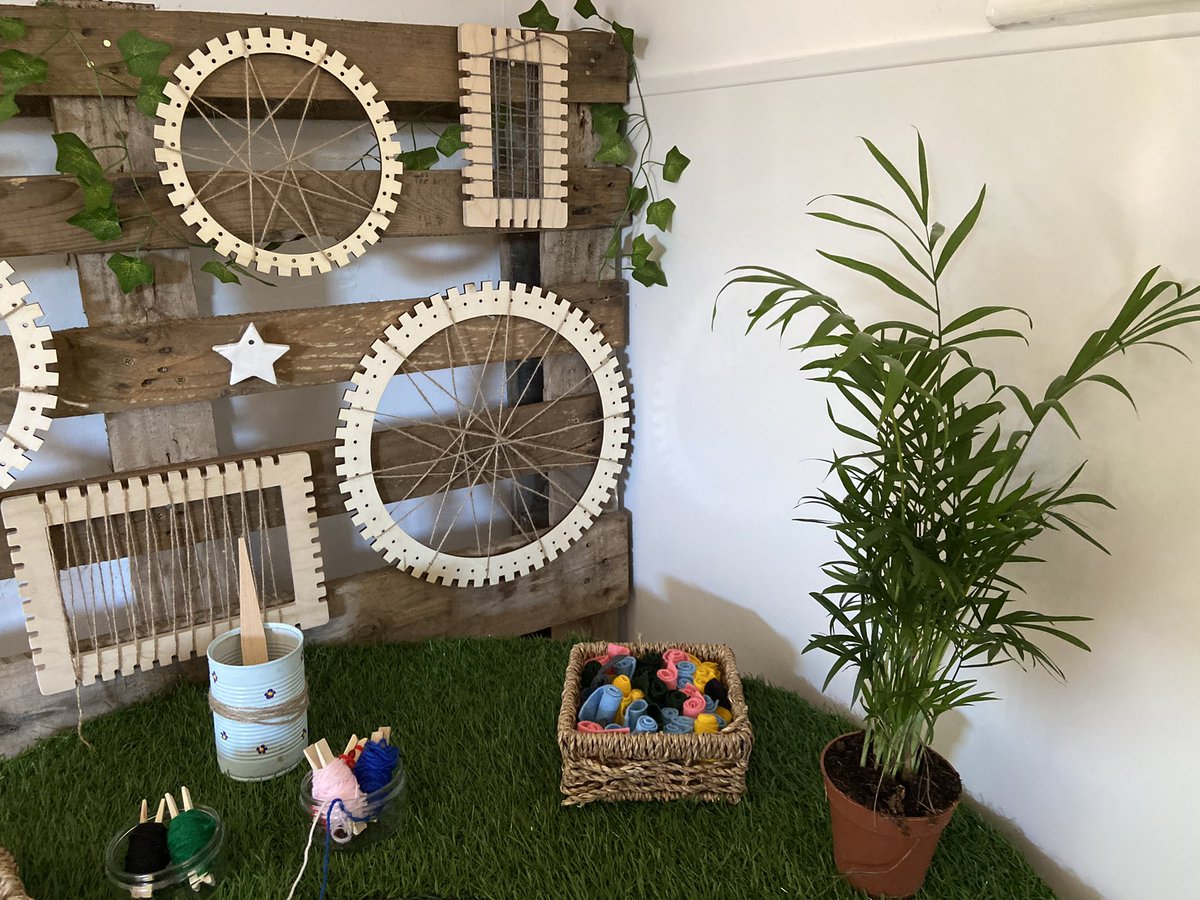 We created a weaving area to go with our sewing area and they’ve both been really popular. So good for the fine motor skills!