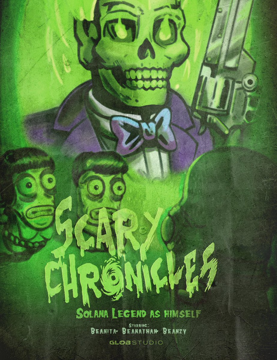 ScaryBeansNFT's tweet photo. "Scary Chronicles", will @SolanaLegend  survive? 

 As the projector flickered to life, a new friend was found. https://t.co/TIf0Q4UJPb