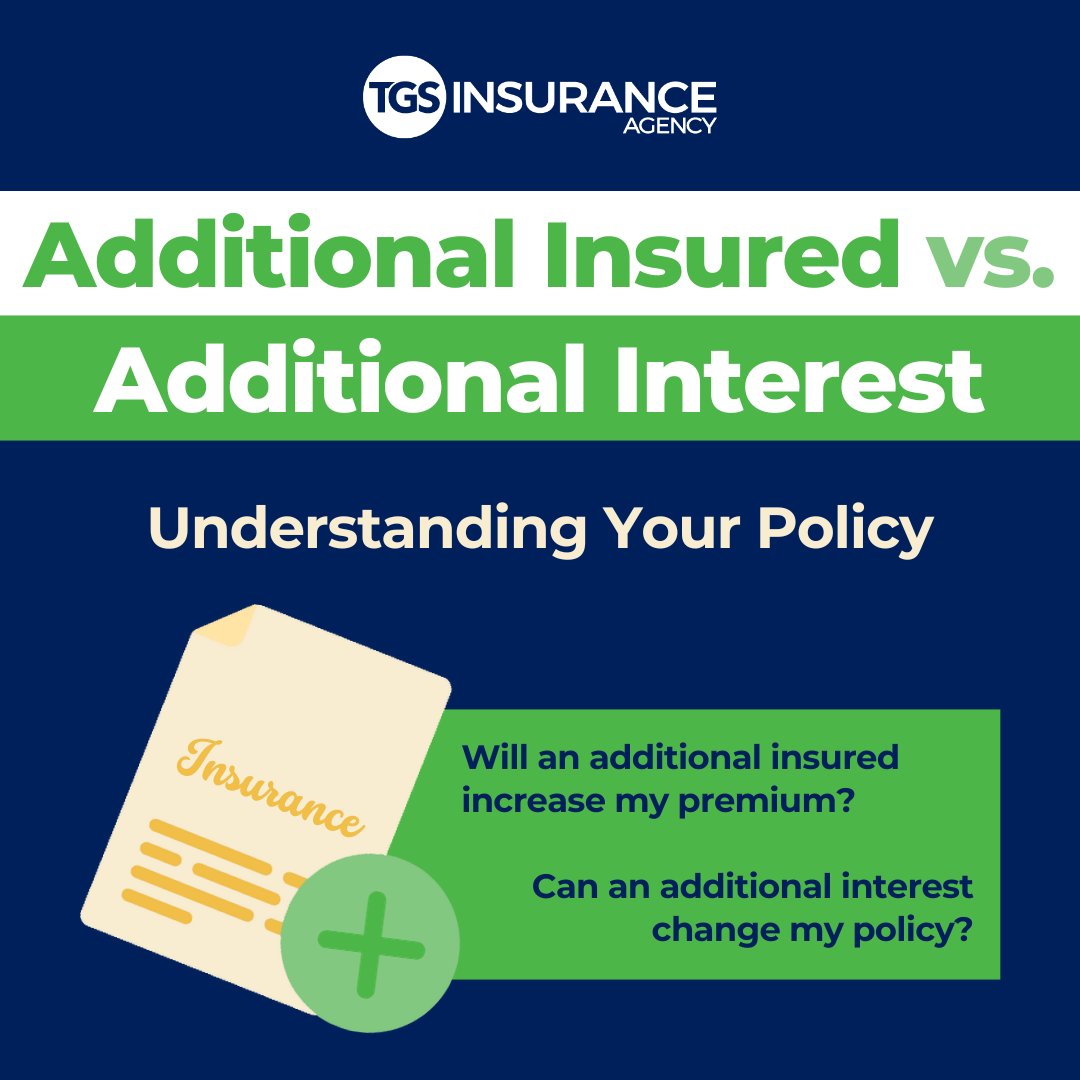 TGSInsurance's tweet image. Confused about adding someone to your home or auto insurance? 💡 Learn the difference between additional insured vs. additional interest to ensure you have the right policy! ✅ Check out our recent blog post: bit.ly/44UR4R5 📝 #additionalinsured #additionalinterest