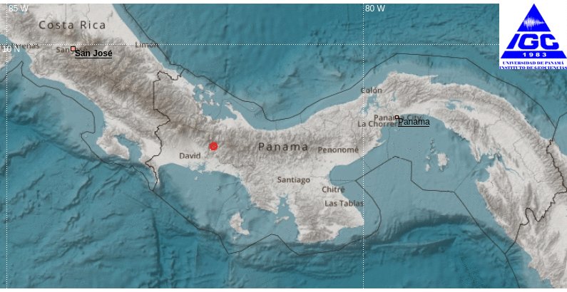El Instituto de Geociencias de la Universidad de Panamá,
Reporta el siguiente evento REVISADO:
Fecha: 2023-09-14 22:45 Hora local,
Magnitud:2.7 (M),
Profundidad: 9 km,
localizado a 39 km de DAVID.