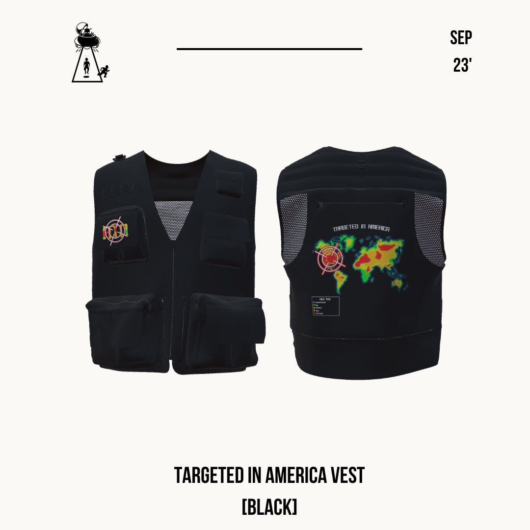 abovethenormal's tweet photo. Targeted In America Vest [Black] 🎯

- 100% Polyester Vest
- Multiple Pocket + Zippers
- Sublimation Printed Designs [Front + Back]

NOW AVAILABLE ONLINE❗️

🔗: https://t.co/KFEeM4P3tD https://t.co/phAMEu5OQg