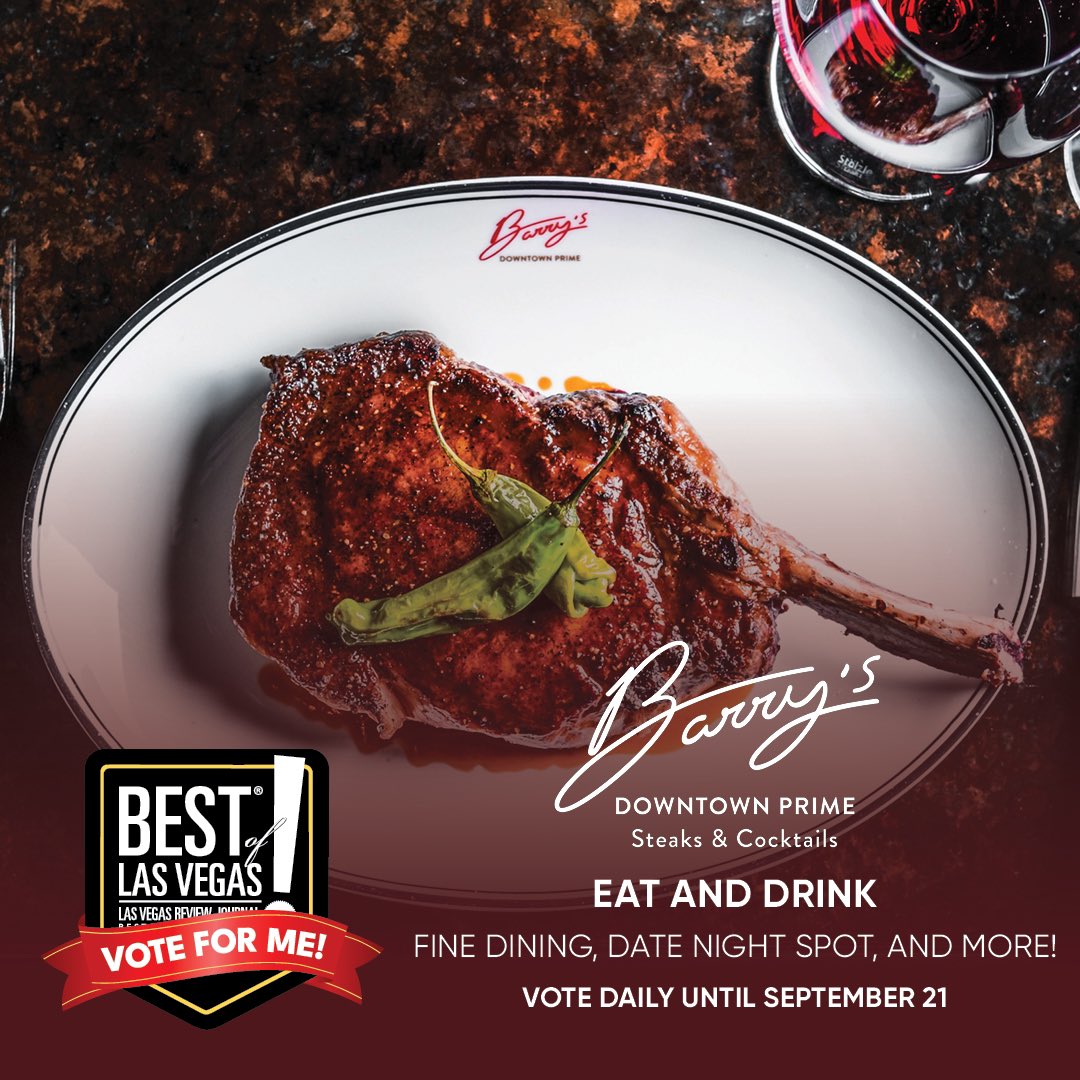 We are honored to have several nominations this year for @TheBestOfLV! 🍽️ If you love dining at #BarrysDowntownPrime, please vote daily until 9/21 at votebolv.com! ✔️