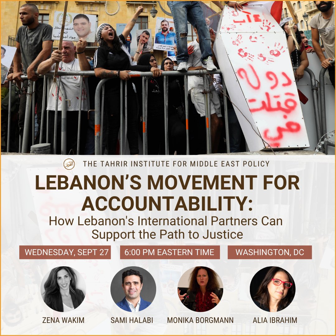 🇱🇧NEW: TIMEP is privileged to host a conversation on Wed, 9/27 on justice &amp; accountability in Lebanon with Zena Wakim (<a href="/NowActs/">Accountability Now</a>), <a href="/sami_halabi/">Sami Halabi</a>, <a href="/MonikaBorgmann/">Monika Borgmann</a>, &amp; <a href="/aliaibrahim74/">aliaibrahim عليا ابراهيم</a> in Washington, DC.

⭐️Seats are limited. More about the event + how to join: timep.org/2023/09/14/leb…