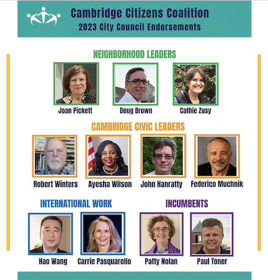 CCCoalition_'s tweet photo. Cambridge Citizens Coalition is pleased to announce our 2023 City Council Endorsements. https://t.co/tLchDmS4l2
