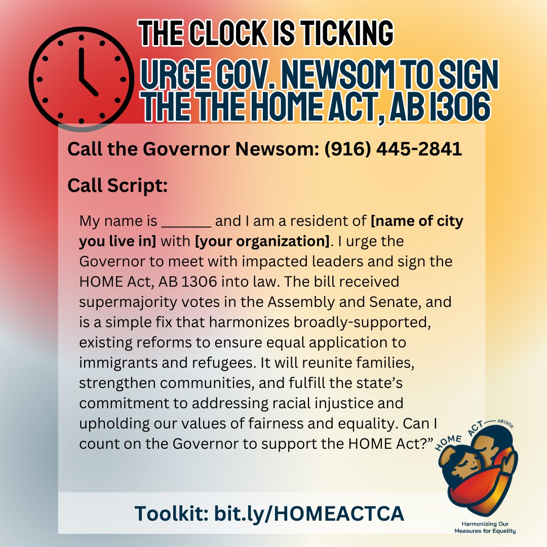 The #HOMEAct is a modest reform that will ensure immigrant Californians who earn release from state prison under broadly-supported reforms can come HOME instead of being transferred to ICE. By signing this bill into law, Gov. <a href="/GavinNewsom/">Gavin Newsom</a> has the chance to keep families together.