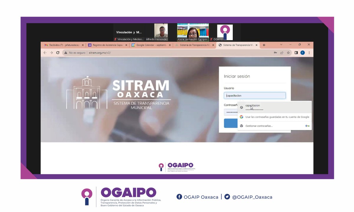 OGAIP_Oaxaca's tweet photo. Este viernes, capacitamos a las y los servidores públicos del Ayto. de #MatíasRomero Avendaño, en el tema “Sistema de Transparencia Municipal #SITRAM” para el cumplimiento de sus obligaciones de transparencia a través de dicho sistema. https://t.co/YGuOK7gxxS