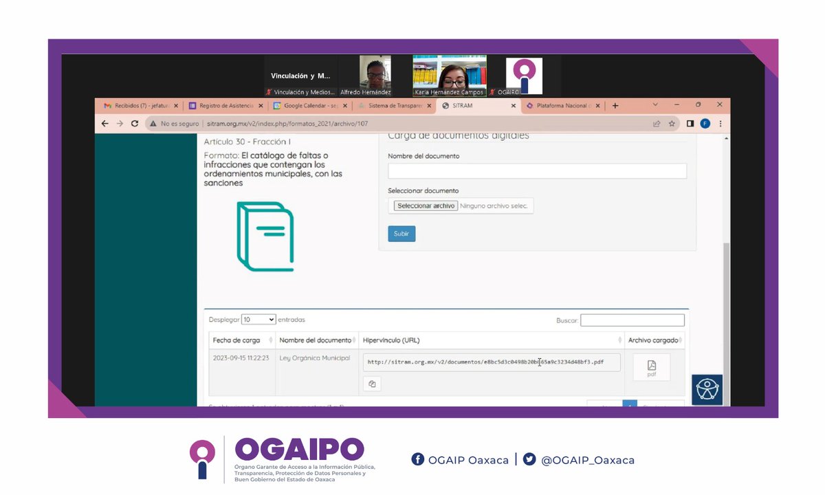 OGAIP_Oaxaca's tweet photo. Este viernes, capacitamos a las y los servidores públicos del Ayto. de #MatíasRomero Avendaño, en el tema “Sistema de Transparencia Municipal #SITRAM” para el cumplimiento de sus obligaciones de transparencia a través de dicho sistema. https://t.co/YGuOK7gxxS