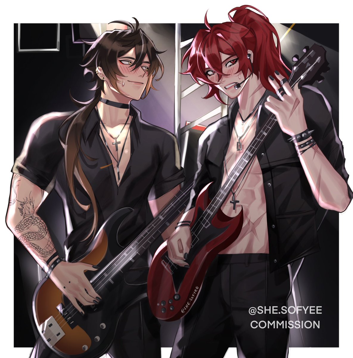 shesofyee's tweet photo. Zhongli + Diluc Commission 🎸, all commissions are up on my Instagram;) https://t.co/57wVcSdLu4