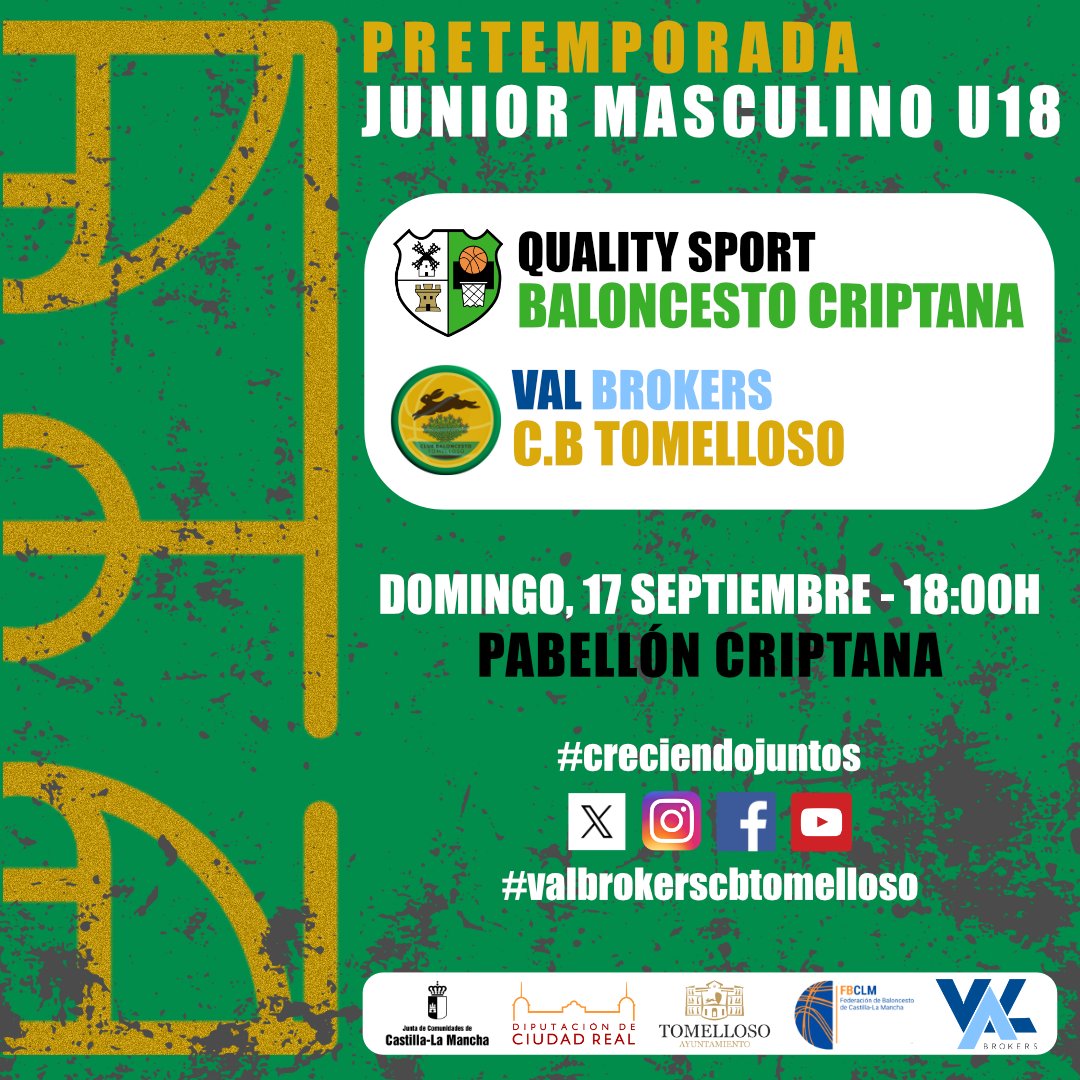 cbttomelloso's tweet photo. Fin de semana con doblete. Partidos para 1ª Nacional y Júnior Autonómico U18

🏀 PARTIDO 1ª NACIONAL
⛹️🏼 Amistoso - Preparación
🆚 @BPuertollano 

🏀 PARTIDO JR. AUTONÓMICO U18
⛹️🏼 Amistoso - Preparación
🆚 @BCriptana 

#valbrokerscbtomelloso 
#creciendojuntos
💪🏼🏀💪🏼 https://t.co/8ydY9LHK75