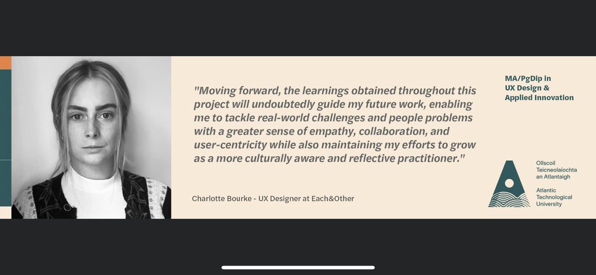 The Masters in UX Design at <a href="/atu_ie/">Atlantic Technological University</a> carries plenty of weight within #digitech. Most of our #alumni gain employment and/or promotion when they complete the Masters. (In this case ... during!)

Sign up now, closes next Friday: lnkd.in/dFDP7YP

100% online!
Excellent funding