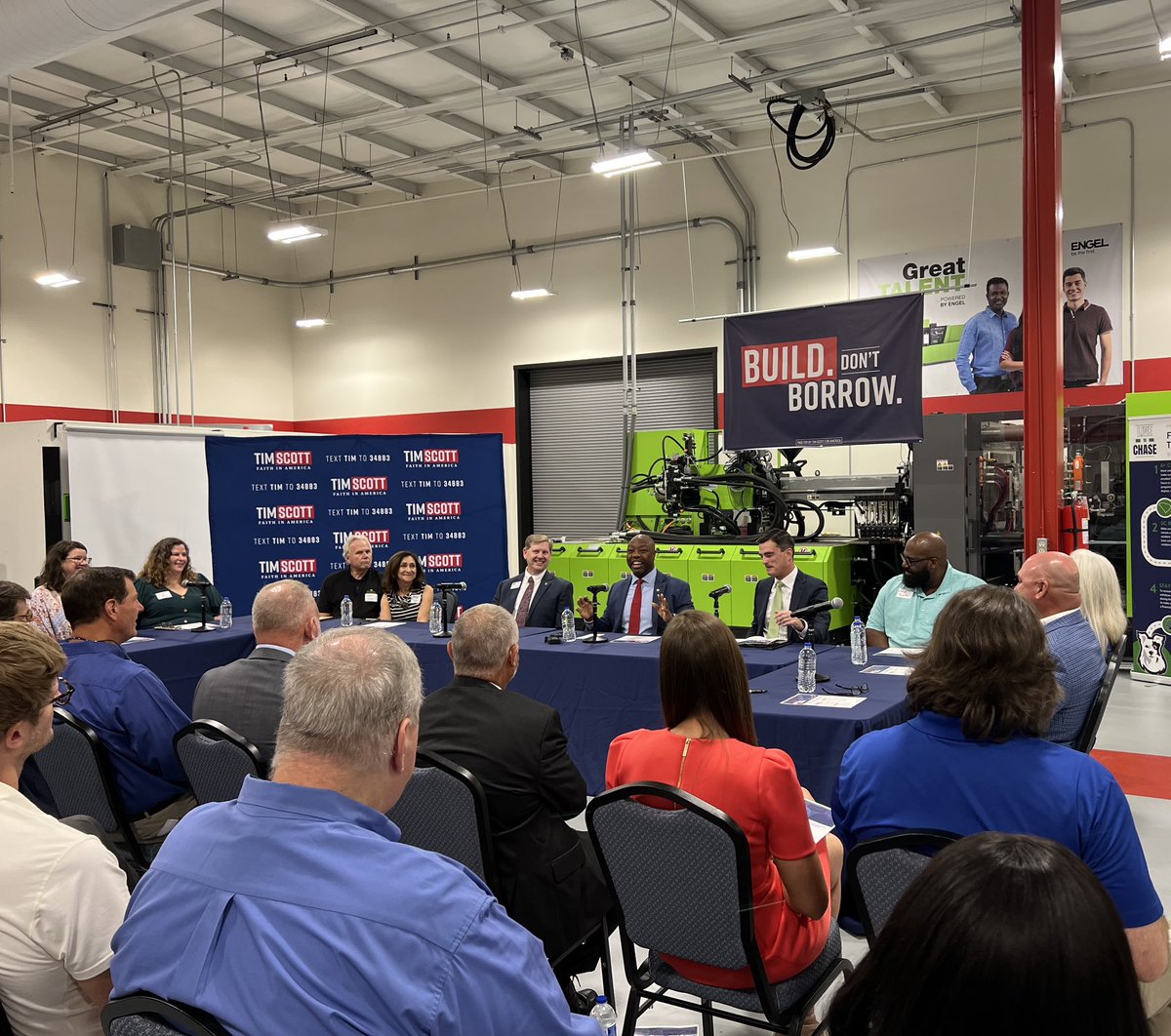 votetimscott's tweet photo. I was in the Upstate today to share my new plan to grow our economy: Build. Don’t Borrow.
I met with small business owners and industry leaders, and heard how Bidenomics and its rampant inflation impact them on a daily basis.
We must end Biden’s failed economic agenda. https://t.co/aHbNrzUG06