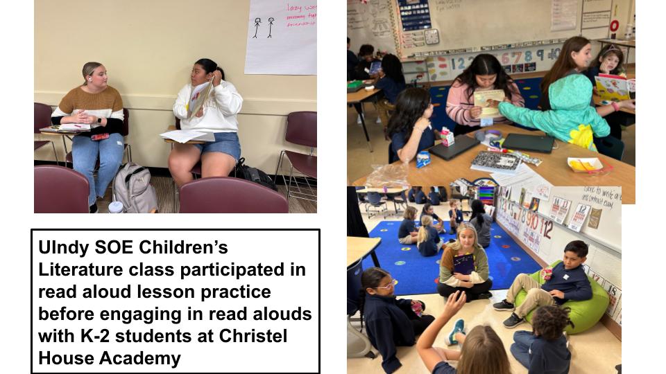 UIndySOE (@uindysoe) on Twitter photo UIndy SOE Children’s Literature class participated in read aloud lesson practice before engaging in read alouds with K-2 students at Christel House Academy CHA <a href="/ChristelHouseSA/">Christel House SA</a> UIndy SOE Children’s Literature class participated in read aloud lesson practice before engaging in read alouds with K-2 students at Christel House Academy CHA <a href="/ChristelHouseSA/">Christel House SA</a>