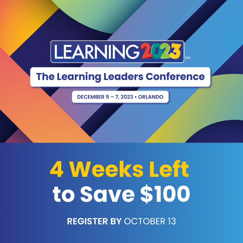 LearningGuild's tweet photo. Enhance your leadership development at Learning 2023 happening on December 5 - 7, 2023, in Orlando, FL. Dive head-first into new technologies, learn from what experts in the field are doing, see where our industry is headed, and so much more! Register now to save $100.