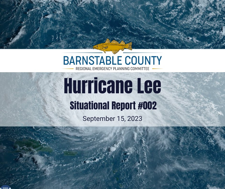 STORM UPDATE! The #BCREPC held a storm coordination meeting Friday, September 15th at 10:00 AM to discuss potential impacts to Cape Cod and the Islands from the approaching Hurricane Lee. VIEW SITUATIONAL REPORT #002 at loom.ly/5UkAwiE.  #capecodgov #weatherready