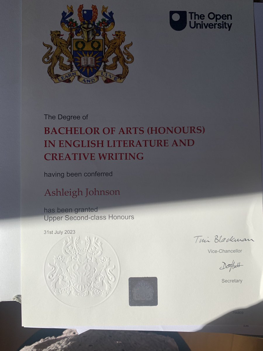 Ash_Johnson_5's tweet photo. After six years of hard work, late nights and tears, I’ve finally received this! Absolutely buzzing!! 🥳🥳 @OpenUniversity https://t.co/NrLhsBxQFG