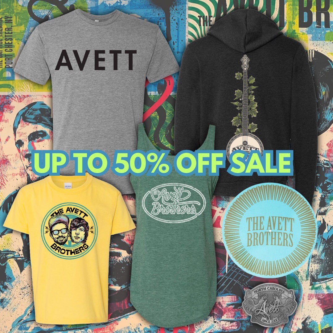 theavettbros's tweet photo. 🚨 MERCH SALE 🚨 Now through Monday:
⚡️ 50% off posters
⚡️40 % off discontinued merch
⚡️10% off digital music
⚡️25% off everything else*
*Sale does not apply to newly added merch + physical music. #AvettGuild discount does not apply to sale items.
👉 https://t.co/ptZlhBfH0u https://t.co/Aa0koOdcZs