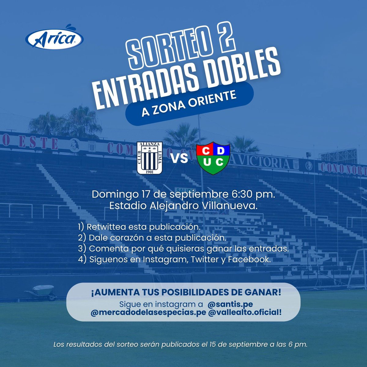 ¿Extrañas alentar a la blanquiazul en Matute? 💙🤍

¡Entonces este sorteo es para ti!

Regalamos 3 entradas dobles en zona oriente para el partido de este domingo. 🙌🏼

👇🏼Sigue estos pasos para participar👇🏼

¡El sorteo se realizará hoy a las 6:00 pm!