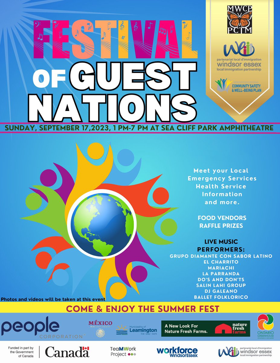 Join us in celebrating the vibrant culture and traditions in the Festival of Guest Nations this Sunday! 📅 Sunday, September 17th ⏰ 1-7pm 🗺️ Sea Cliff Park Amphitheatre, Leamington