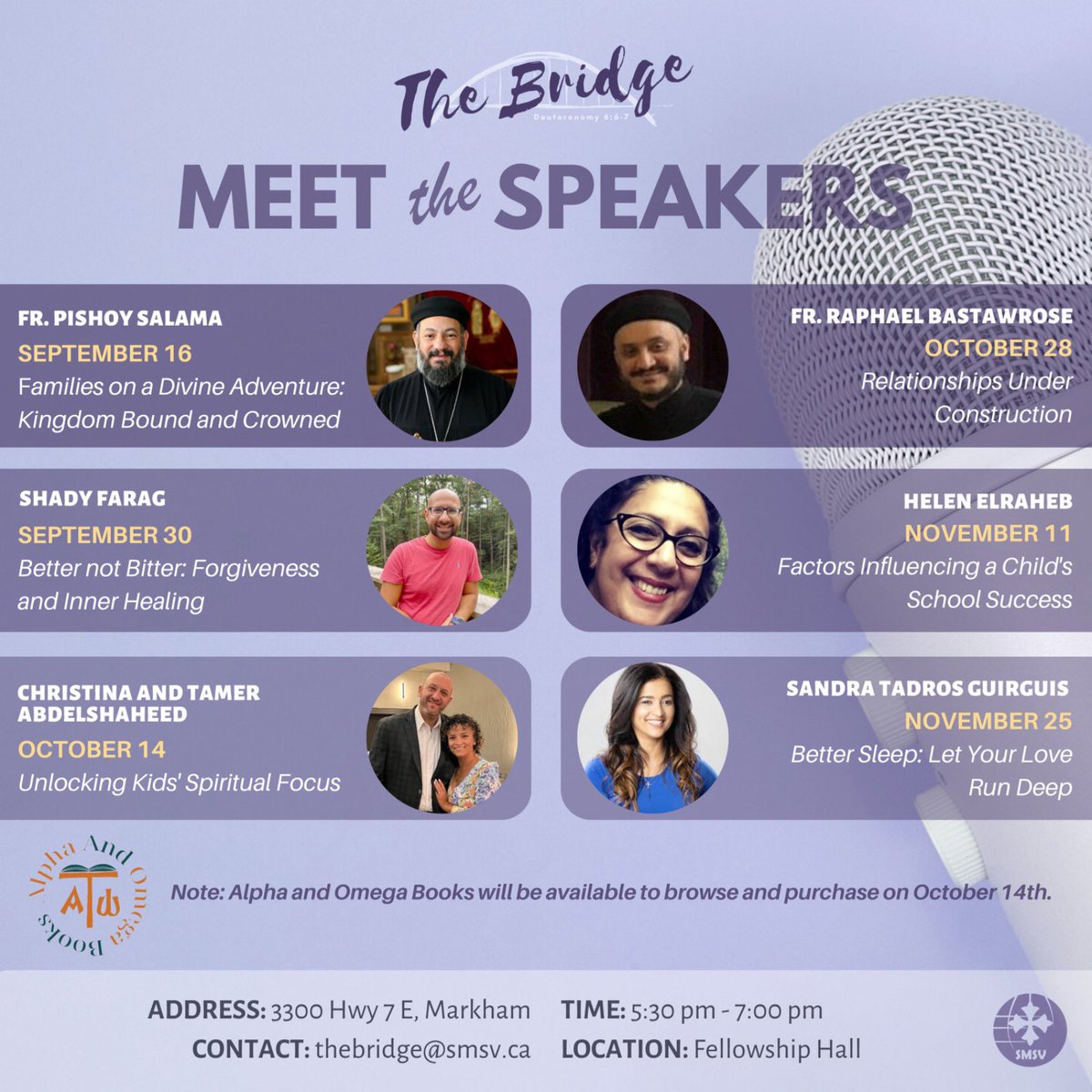 The Bridge Parenting Meeting is excited to announce a lineup of talented speakers for the upcoming months! Don’t miss out on these sessions occurring every other Saturday from 5:30-7:00pm in the Fellowship Hall! We hope to see you there!