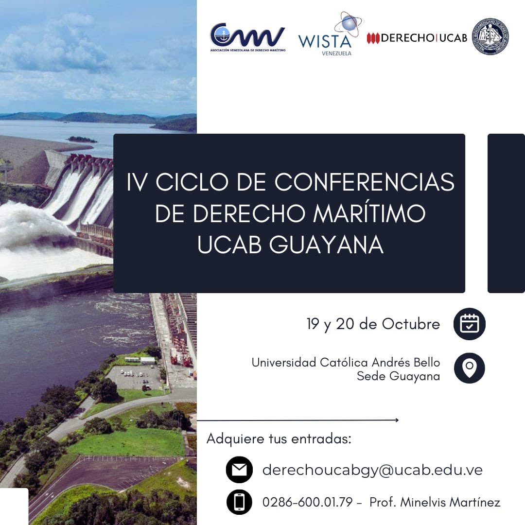 AVDM_CMI's tweet photo. A poco más de un mes para el inicio del IV Ciclo de Conferencias de Derecho Marítimo a celebrarse en @UcabGuayana este 19 y 20 de octubre, te recordamos que puedes adquirir tu entrada escribiendo a derechoucabgy@ucab.edu.ve o llamando al 0286-600.01.79. https://t.co/FfHAvl5k6s