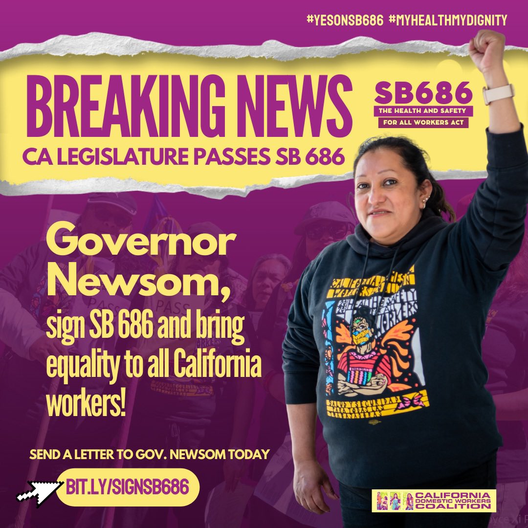 #SB686 is headed to the Governor's desk! We are so proud of our movement and grateful to author @SenMariaEDurazo and #CAleg champs for their fierce leadership! ✊🏽 Let’s make the final push! Send a letter to @CAgovernor urging him to sign now! 🖊️bit.ly/SIGNSB686