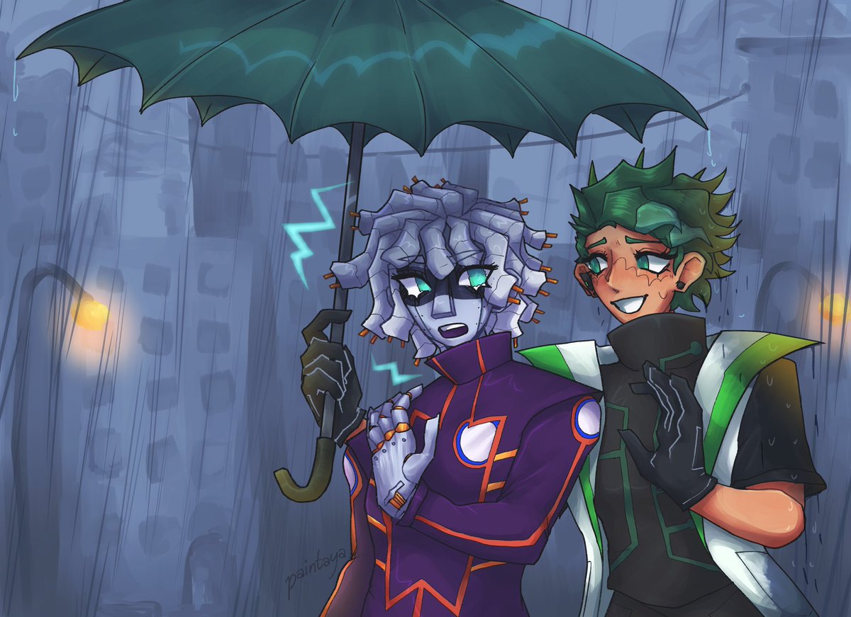 paintaya's tweet photo. [DAY 2: Rainy Day]
IM FALLING EVEN FURTHER BEHINNDDDNSMSJDF ive been rlly busy + putting in more effort than i should… i’m screwed o|-< anyways. i have rediscovered how absolutely abnormal i feel abt these two. #crwlw_week #aloecy #aloecookie #cyborgcookie #cookierun https://t.co/9aRlv6V5gC