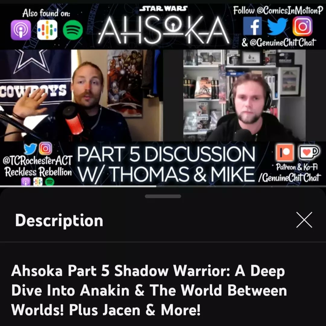 Are you ready for a deep dive into Part 5 of #Ahsoka? <a href="/TCRochesterACT/">Thomas Carter Rochester</a> &amp; I talk about the World Between Worlds, Anakin &amp; Ahsoka's interactions, the New Republic &amp; more!
Listen on <a href="/comicsinmotionp/">ComicsInMotion Podcast</a>'s podcast feed &amp; YouTube!
pod.fo/e/1ee8f3
youtu.be/D_CsRBhWx58
#Podnation