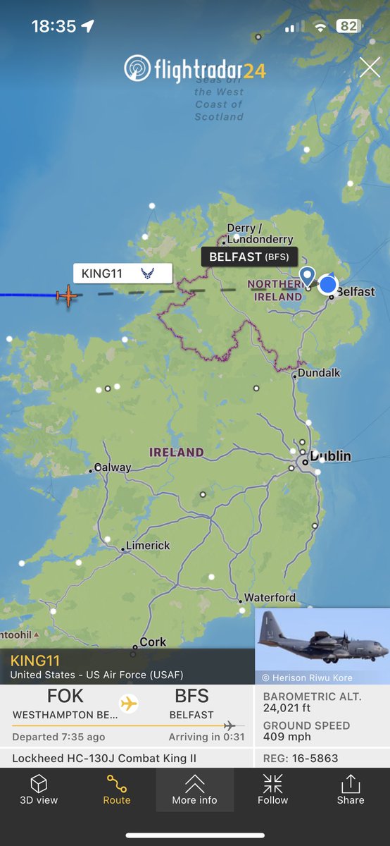 TheSnoopySnoop's tweet photo. #KING11 Combat King heading in to Belfast now. Heavy rain & low cloud ALL day so no chance of seeing it.
Spotted it earlier in the year on another murky day ๐ซฃ
#avgeek #planespotting https://t.co/ymcBVN87r5