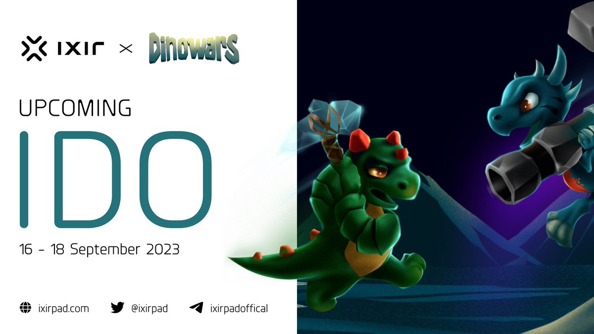 <a href="/DinoWars_Game/">Dino Wars | Crypto Dino Clash</a> Upcoming #IDO on IxirPad 🔥

🌏 Token Details:
🔸Ticker: $DINW
🔸Chain: Bsc
🔸Ido Price: $0.4
🔸Vesting: 10%  at TGE and 6 months linear

📅 IDO Date: 16 Sept. 15:00 UTC
                          18 Sept. 15:00 on IxirPad
📍 IDO Place: ixirpad.com/launchpad/