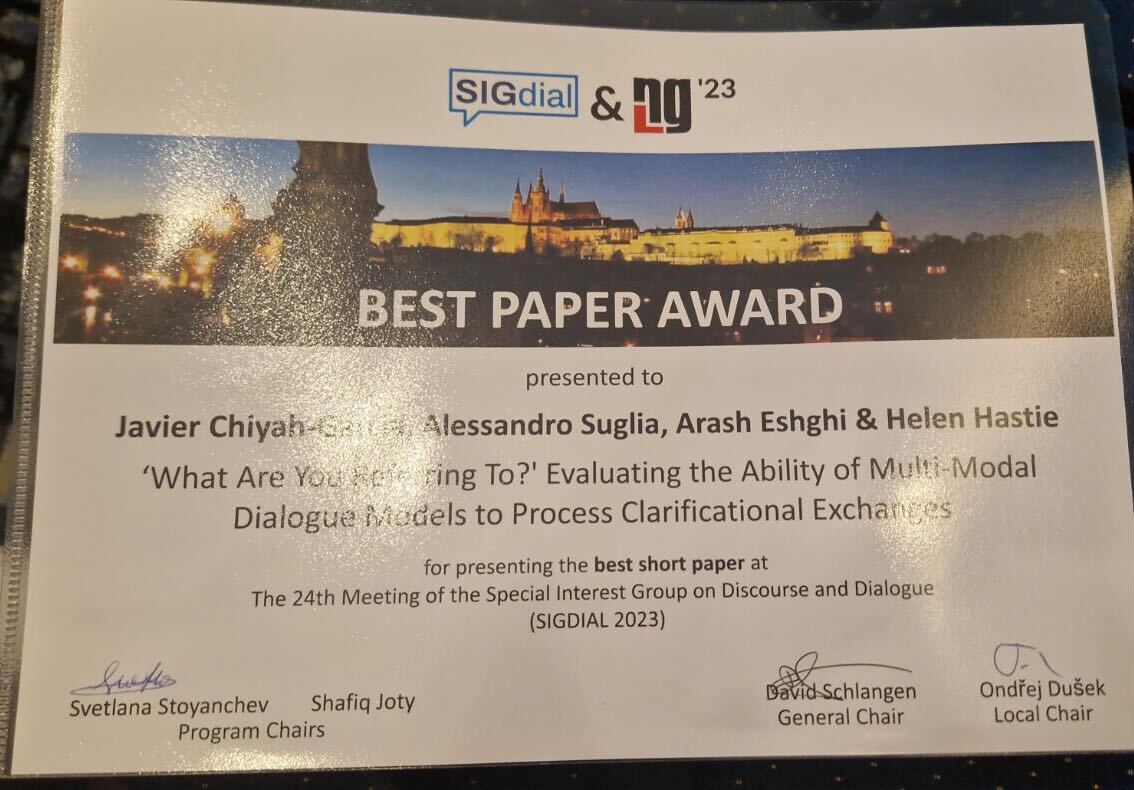 Congratulations to our team on winning the Best Short Paper Award! @sigdial You can find the paper here: arxiv.org/pdf/2307.15554…