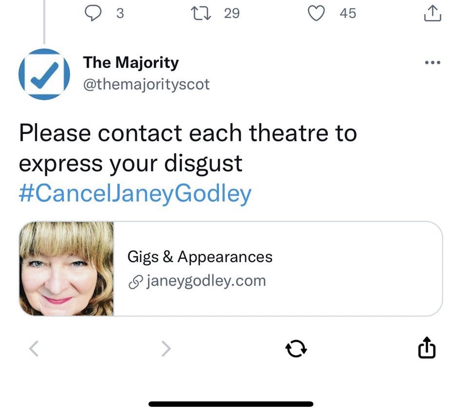 I love how everyone assumes that left wing people are the flag bearers of cancel culture - forgetting right wing Scottish Tories and their pals pleaded with their followers to write to individual theatres to cancel my comedy tour - it sold out BTW we sold every single seat