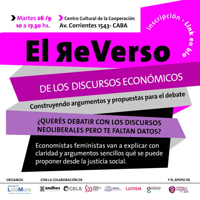 latfemnoticias's tweet photo. 📢 El 26 de septiembre llega el “ReVerso de los discursos económicos” ➡️ Una jornada de formación con economistas feministas que explicarán argumentos para debatir con las propuestas neoliberales.  👉 ¿Qué temas vamos a debatir? Te contamos 🧵👇 https://t.co/QwBPiJJm7S