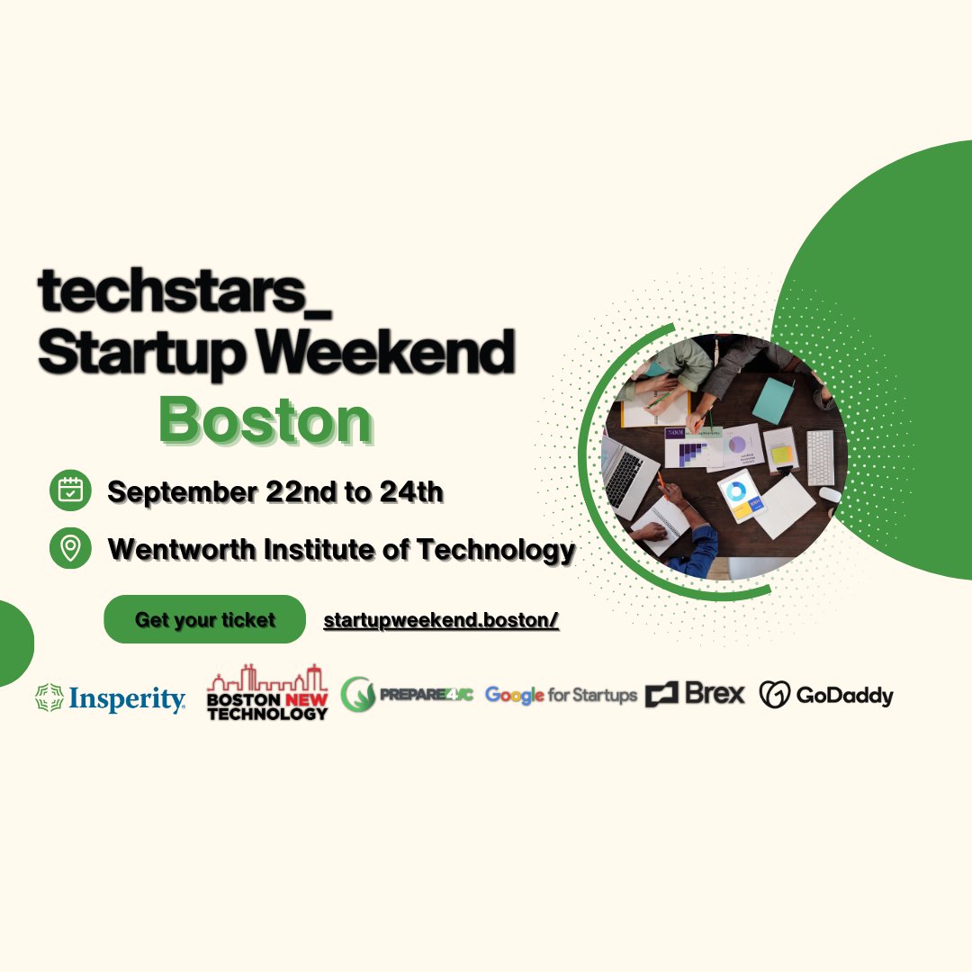 StartupWeekend's tweet image. Are you in Boston and looking to take your first steps in becoming a founder? Join Techstars Startup Weekend Boston from September 22nd to 24th!  Get your tickets here! - tsta.rs/btXv50PMaVI

 #TechstarsStartupWeekend #Entrepreneurship #Startup
