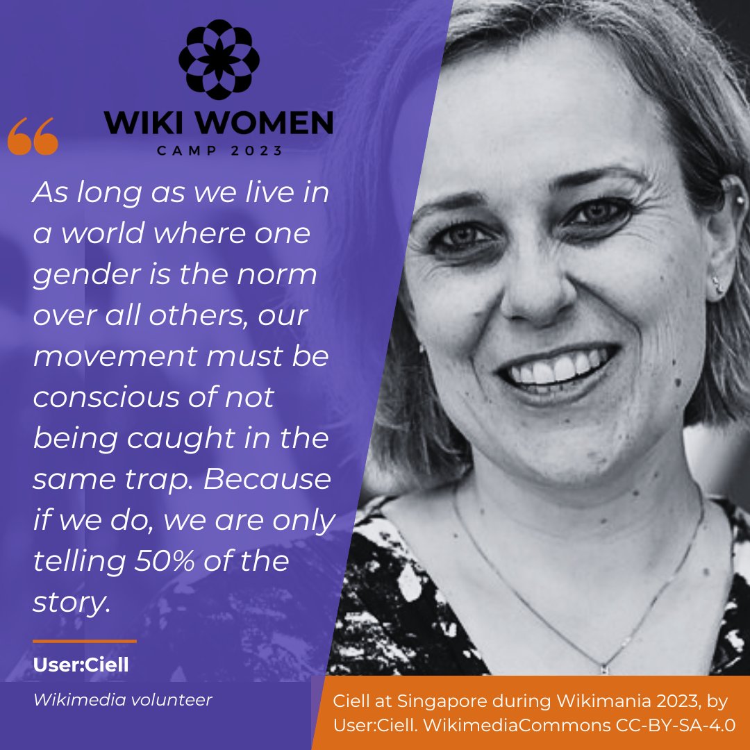 @ciell likes to build bridges to connect people and communities. She has been active in the <a href="/Wikimedia/">Wikimedia Foundation</a> community since 2006 and involved in #GenderGap projects since 2012.
We inquired, "What is the significance of organizing the #wikiwomencamp?" and her response was as follows: