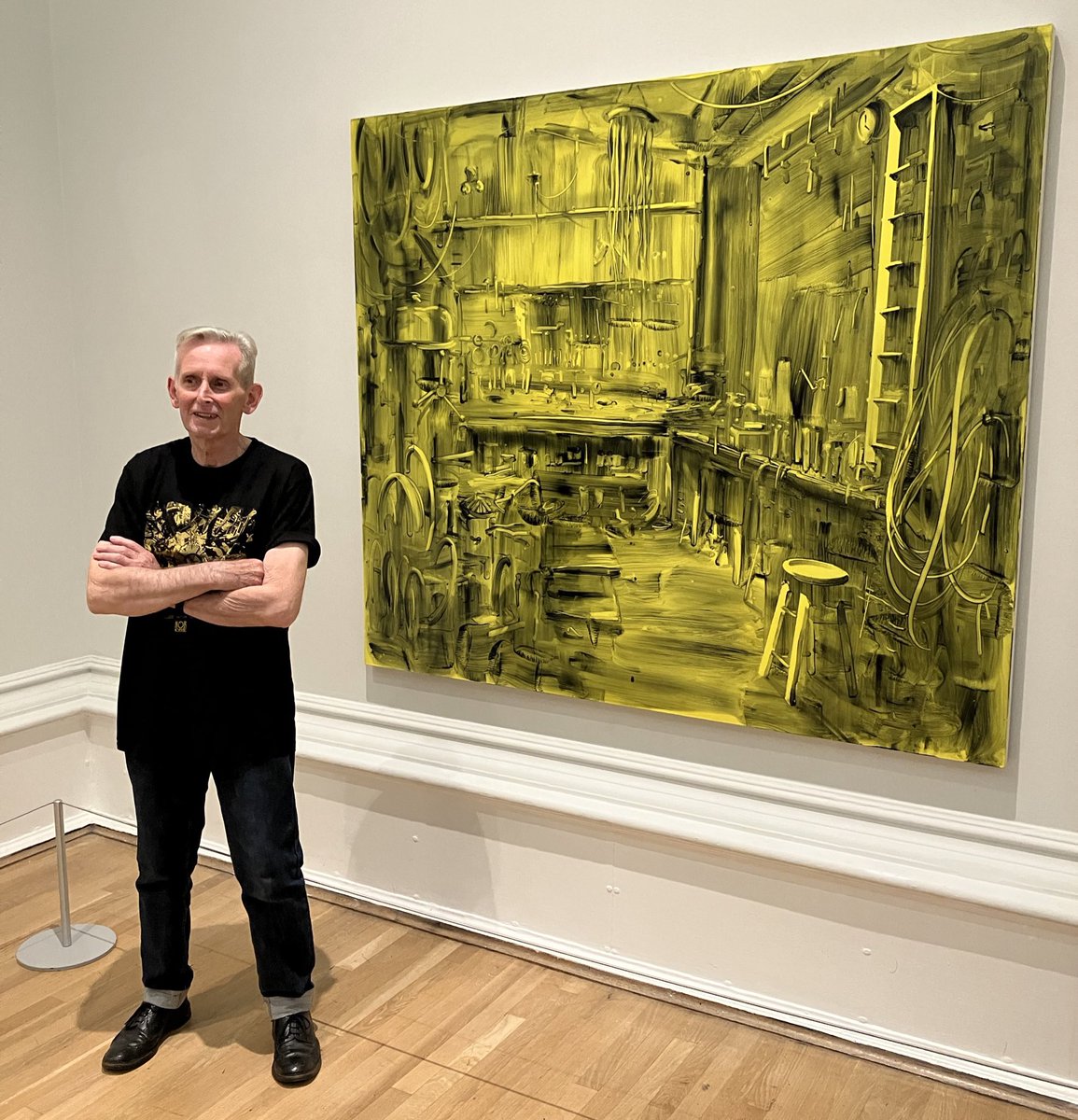 AngeGarden's tweet photo. Congratulations to Graham Crowley (middle first photo), winner of the John Moores painting prize 2023! A lovely, humble man whose winning painting ‘Light Industry’ was inspired by a visit to a motorcycle shop in Suffolk. @ERob_HistArtJMU @TduffyArtist @LJMU https://t.co/rBLGfLJmXt