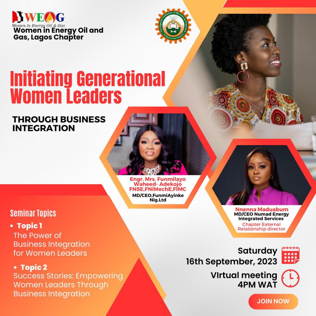 WEOG is inviting you to a scheduled Zoom meeting.

Topic: Topic:  Intiating Generational Women Leaders, THROUGH BUSINESS INTEGRATION
Time: Sep 16, 2023 04:00 PM Africa/Lagos

Join Zoom Meeting
us06web.zoom.us/j/81945265738?…

Meeting ID: 819 4526 5738
Passcode: 095534