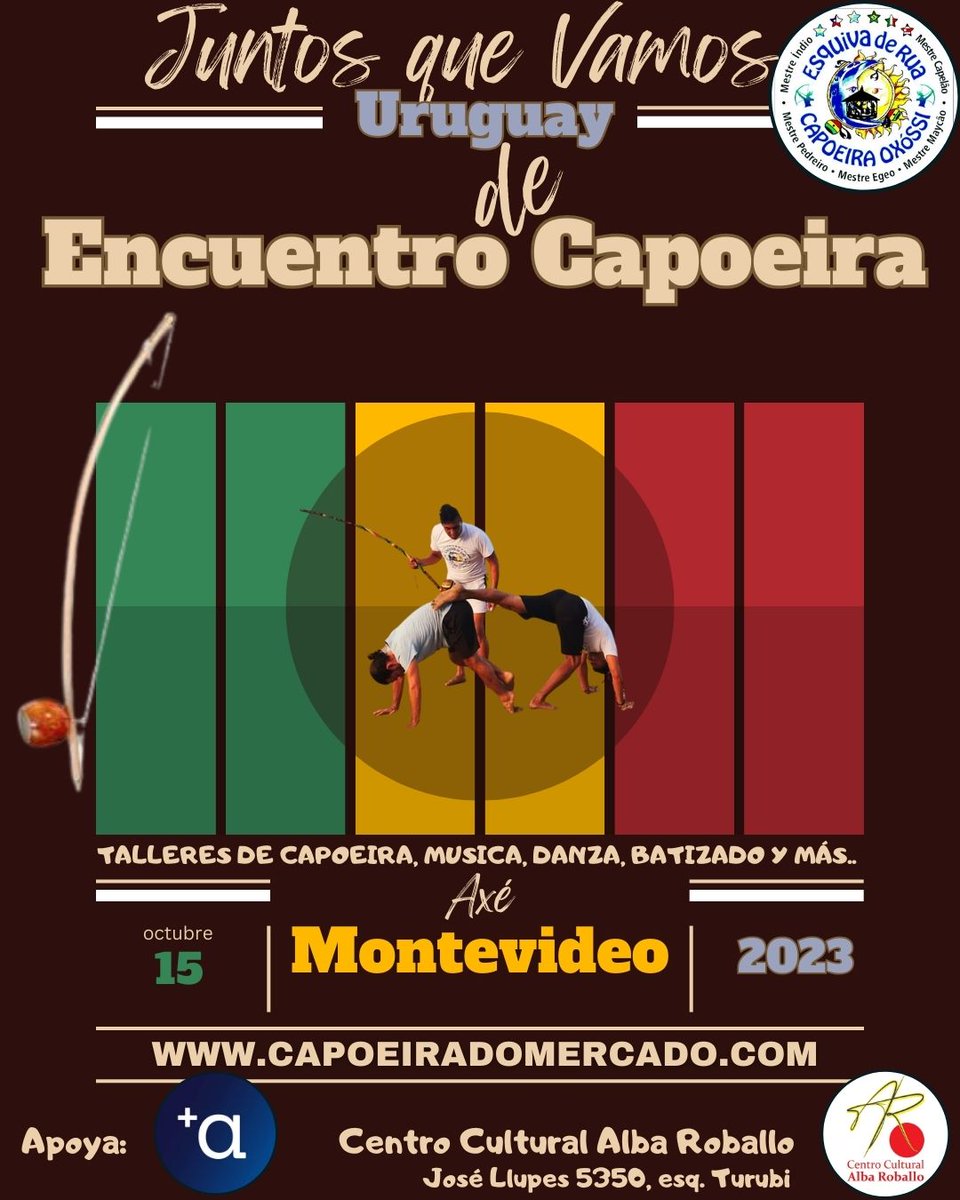 Invitación a toda la comunidad de Capoeira,
Domingo 15/10 Centro Cultural Alba Roballo.