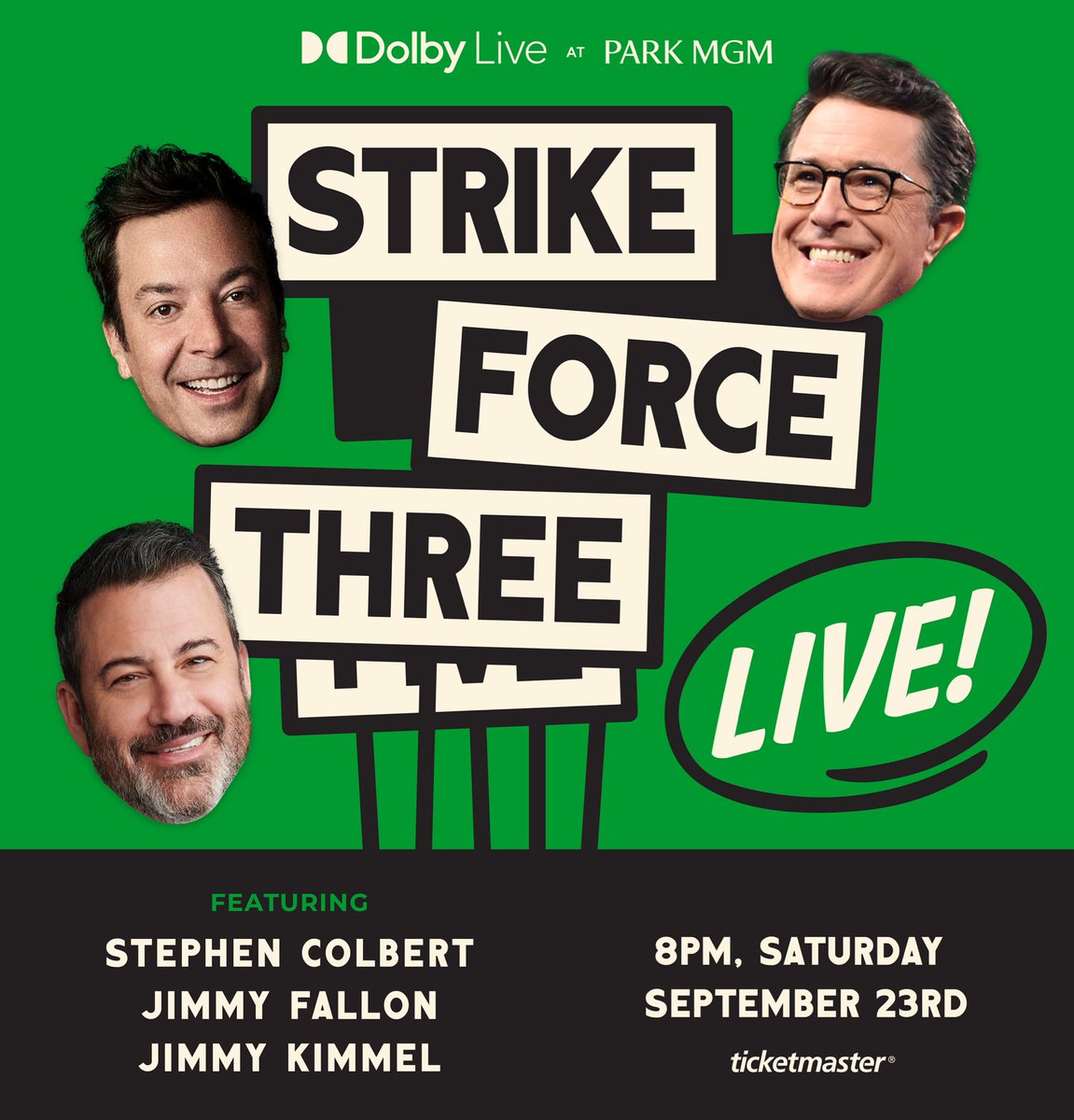 Tickets are now on sale for Strike Force Three LIVE! Join me, @JimmyFallon & @JimmyKimmel at @ParkMGM in Las Vegas on Saturday, Sep. 23! 🎟️👉 ticketmaster.com/strike-force-t…