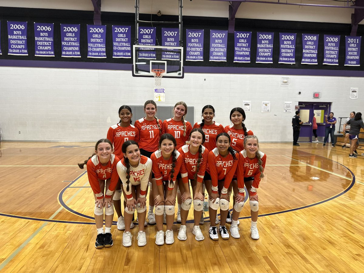 JH_LadyApaches's tweet photo. Congrats to the 7th &amp; 8th grade vb teams for their win over Miller MS!! https://t.co/Vk5DSLpLxK