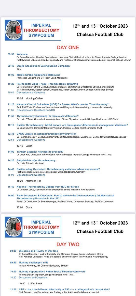 🚨🚨Hot off the press! An amazing interdisciplinary set of speakers for the @ImpThrombectomy symposium 12-13th October - get your tickets 🎟 via the pinned link now! 🧠🏥