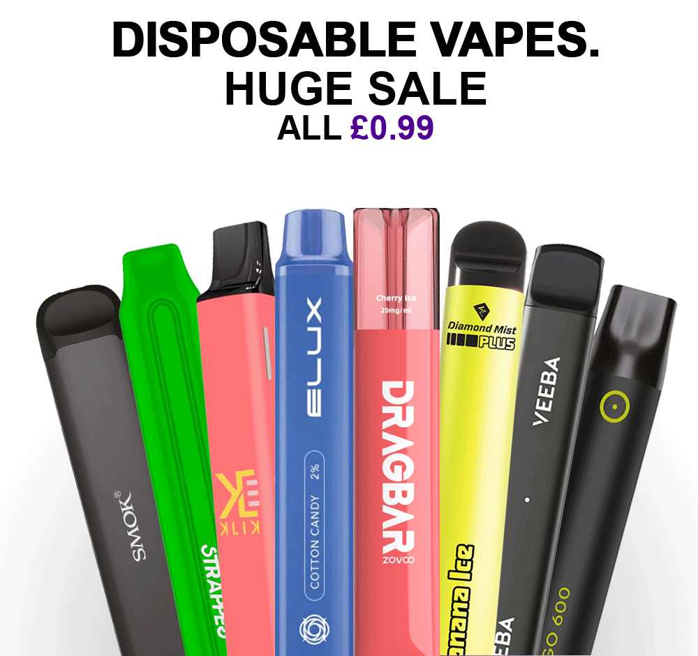 ALL disposables just £0.99 - Very limited stock. Subject to availability.
