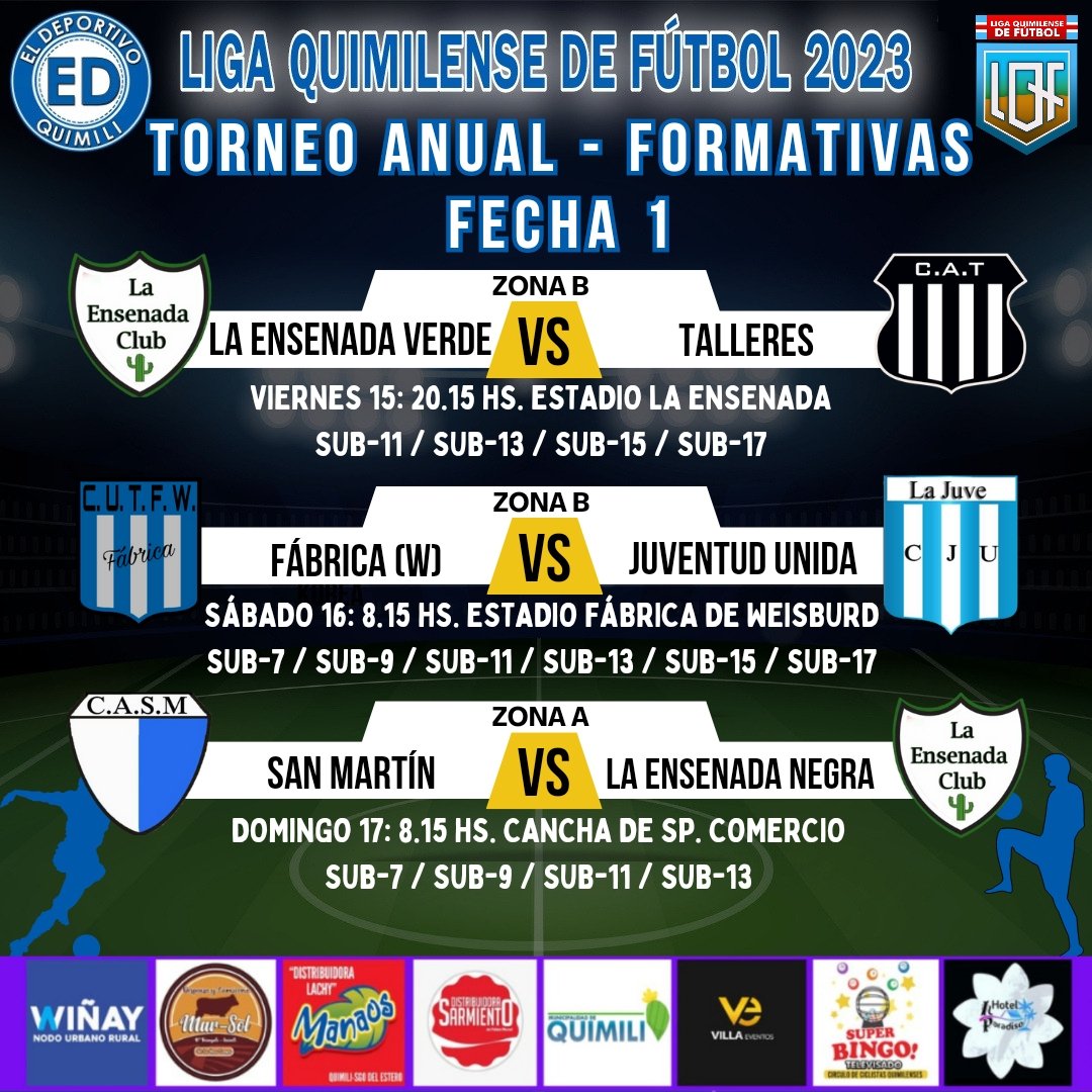 ElDeportivo_QML's tweet photo. #Fútbol #Formativas #LQF
《ESTE VIERNES COMIENZA EL TORNEO DE FORMATIVAS DE LA LIGA QUIMILENSE DE FUTBOL》

Hoy comienza el certamen anual de las divisiones formativas de la Liga Quimilense de Fútbol, para las cat.: Sub-17, Sub-15, Sub-13, Sub-11, Sub-9 y Sub-7. La programación: https://t.co/4dVNkto6us