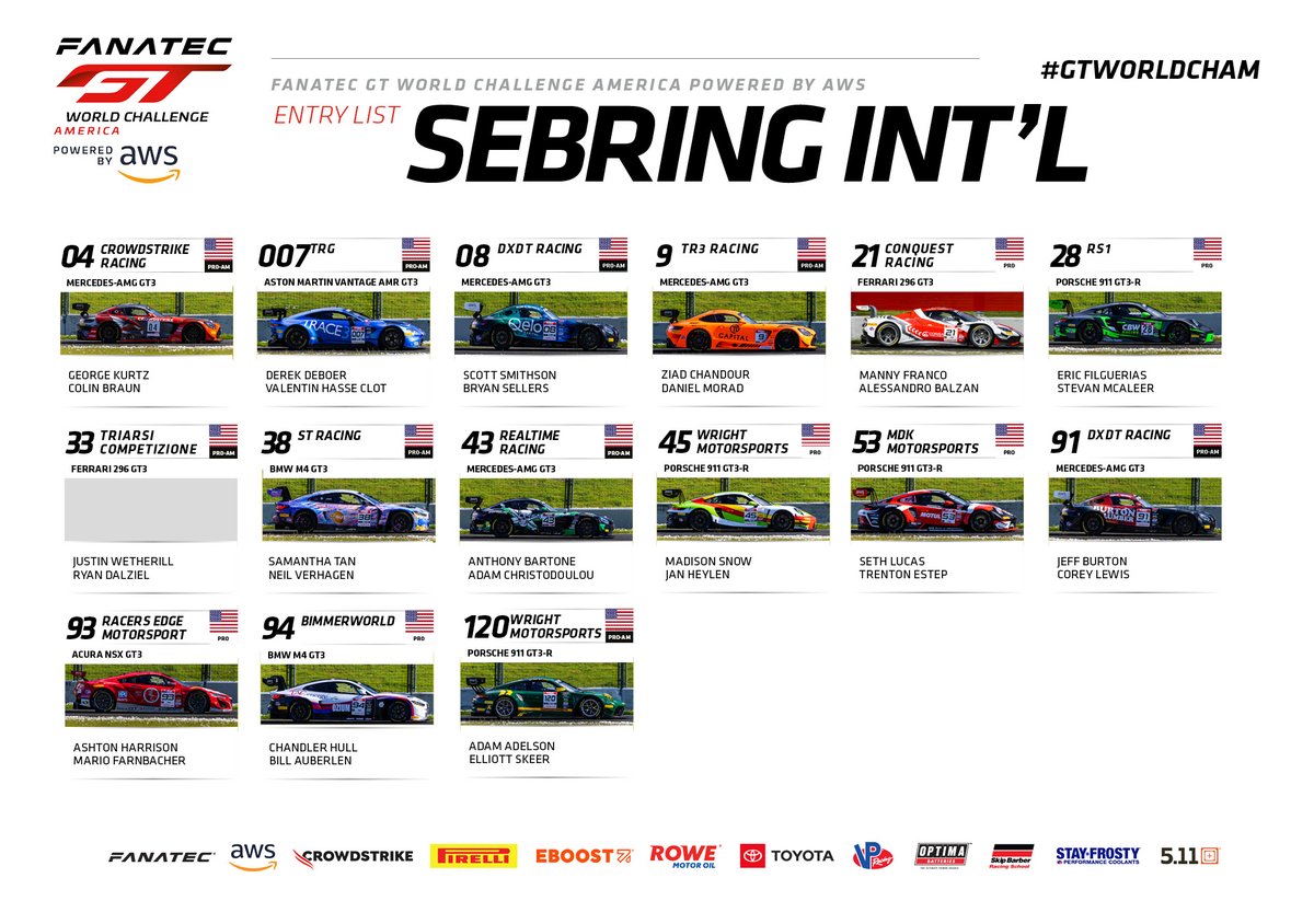Race 2️⃣ coming in hot ⬇️

🟣 twitch.tv/sromotorsports
🔴 youtube.com/gtworld
⏱️ gt-world-challenge-america.com/live

#FanatecGT #GTWorldChAm #GTSebring