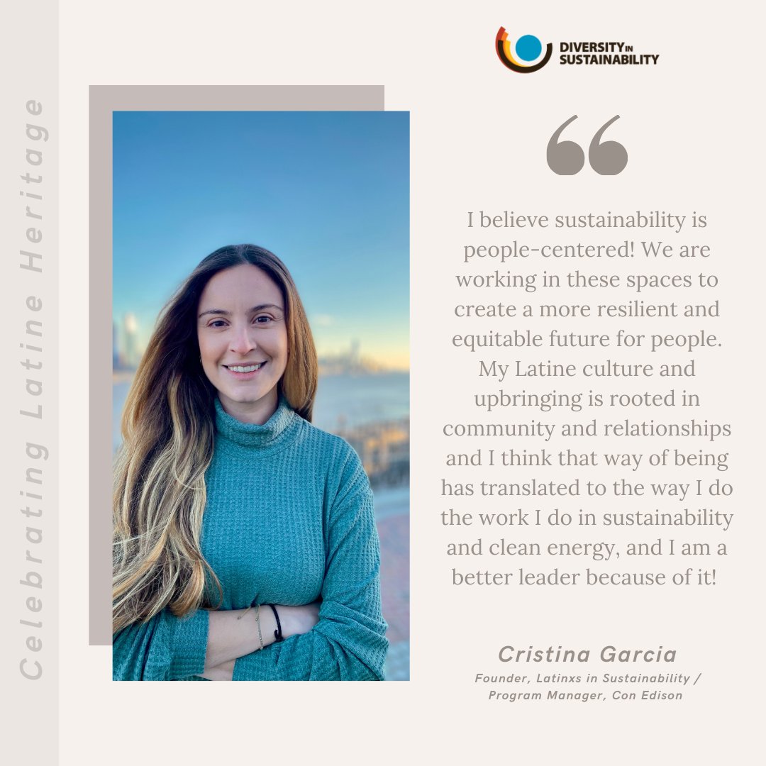 diversityinsust's tweet photo. Today we are starting off our Latine heritage spotlights with some wise words from Cristina Garcia. Cristina shares how the Latine connection to community is related to her sustainability goals. https://t.co/6itPr4CzTN